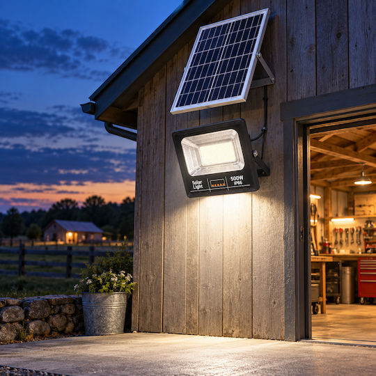 Jortan Waterproof Solar LED Floodlight 500W Cold White 6500K with Remote Control IP66