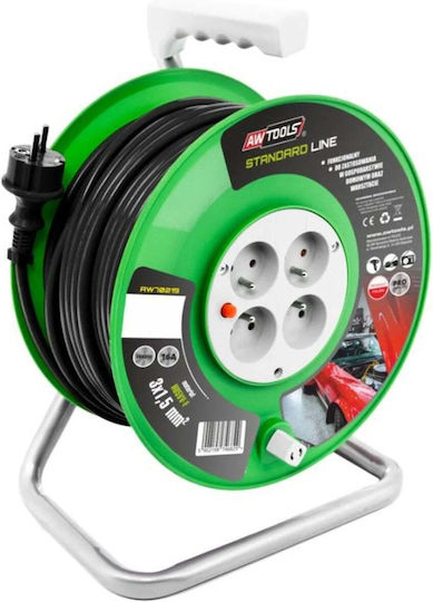 AWTools Waterproof Extension Reel Cord 3 x 1.5mm²/25m Black