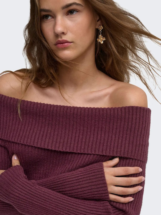 Women's Blouse Off-Shoulder Long Sleeve Burgundy