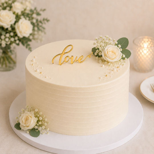 Topper Acrilic Pentru Tort Love Aur Model 9.5 Cm Lumea