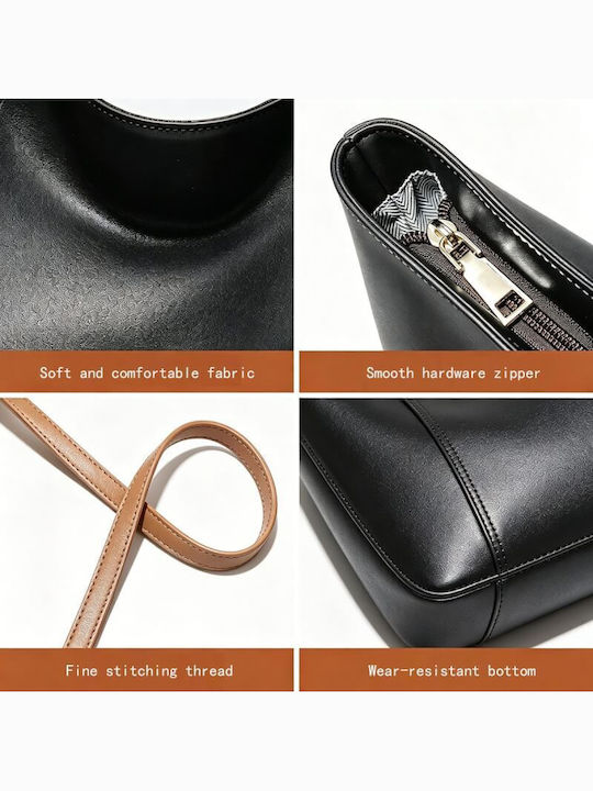 Set Aus Leder Damen Shopper Tasche Schwarz