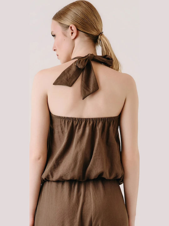 Women's Sleeveless Blouse with Neck Tie Light Blue