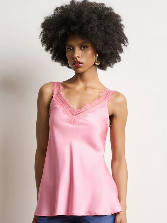 Women's Satin Blouse with Ecru Lace