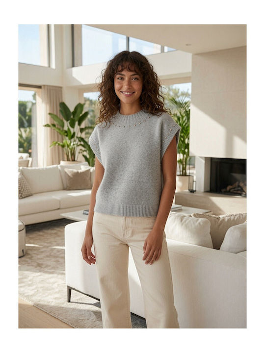 Women's Sleeveless Grey Sweater Y26626-GREY
