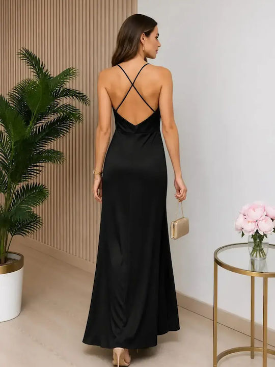 Sommer Maxi Abendkleid Slip Dress Satin Schwarz