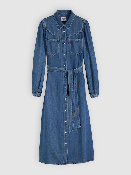 Rochie de vară Maxi Rochie-cămașă din denim Celestial Blue