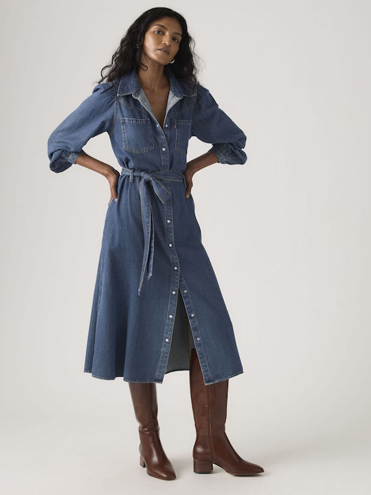 Rochie de vară Maxi Rochie-cămașă din denim Celestial Blue