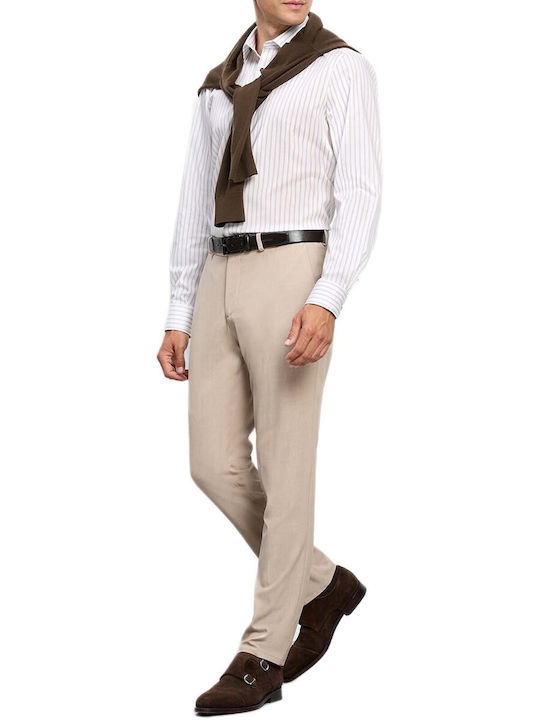 Level 5 Body Fit Long Sleeve Shirt in Narrow Fit Striped White