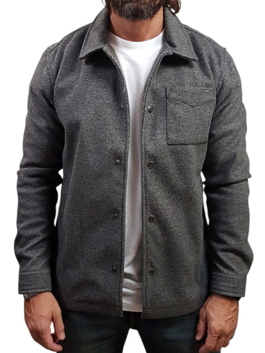 Long Sleeve Overshirt in Narrow Fit Grey Melange
