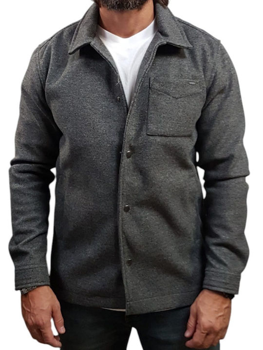 Long Sleeve Overshirt in Narrow Fit Grey Melange