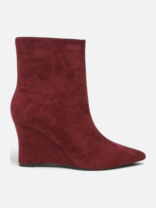 Suede Women's Ankle Boots with Platform Burgundy