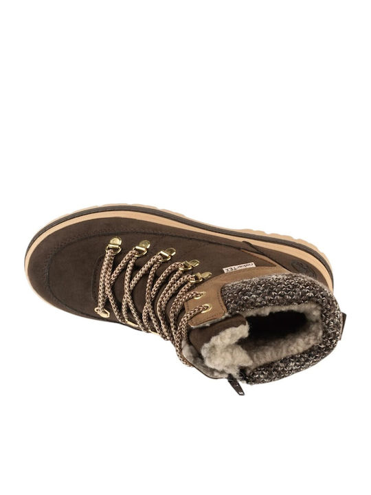 Leder Damen Kampfstiefel mit Mittelhohem Absatz Braun