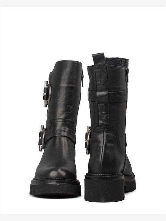 Damen Biker-Stiefel Schwarz