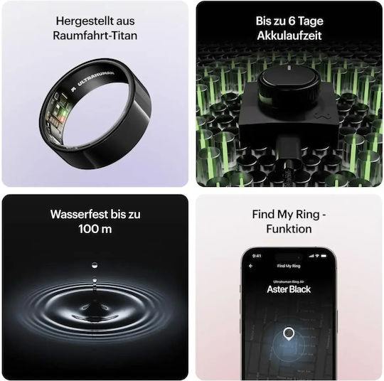 Ultrahuman Air Смарт пръстен 18.8mm Водоустойчив с Пулсомер Aster Black