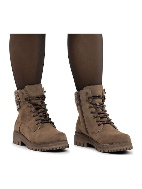 Leder Damen Kampfstiefel mit Mittelhohem Absatz Braun