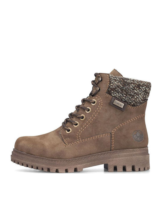 Leder Damen Kampfstiefel mit Mittelhohem Absatz Braun