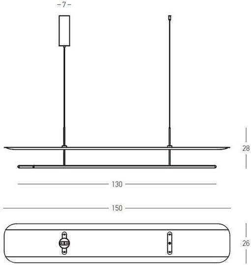 Zambelis Lights Lampă Suspendată Neagră LED pe Șină 150x26x150cm