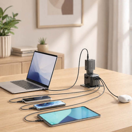 Vention Зарядно Устройство GaN с 2 USB-A Изходни Порта и 2 USB-C Изходни Порта и Кабел USB-C 65W Черно (4UGUT1VTION)