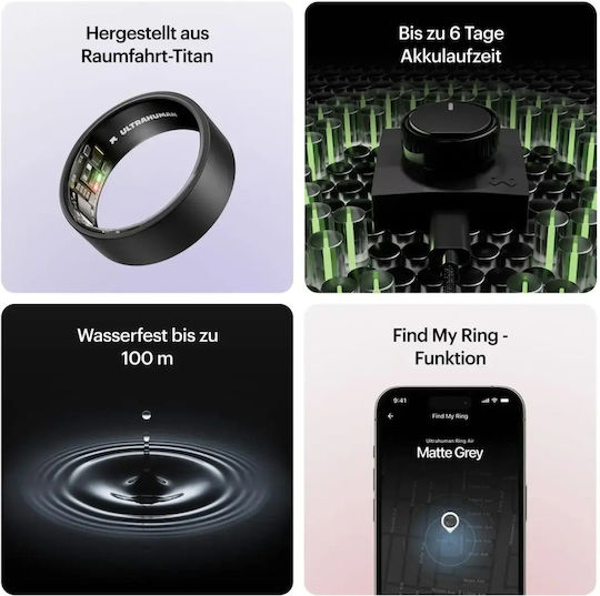 Ultrahuman Air Smart Ring 24mm Waterproof cu Pălmoograf Gri Mat