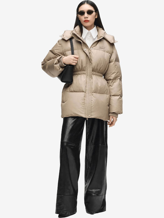 Дълго дамско Puffer яке за зима бежово