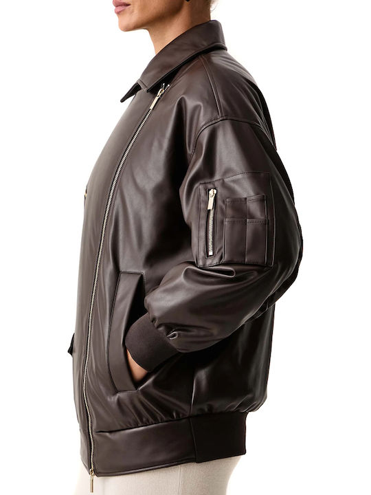 Langes Damen Bomber Jacke Braun