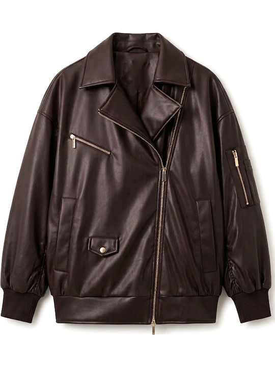 Langes Damen Bomber Jacke Braun