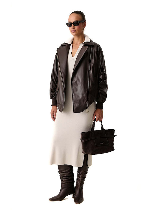 Langes Damen Bomber Jacke Braun