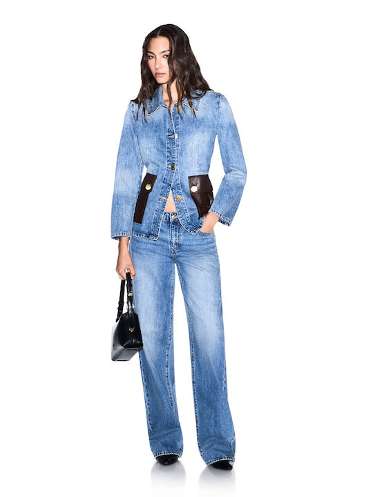Long Women's Jean Jacket Brown- Blue