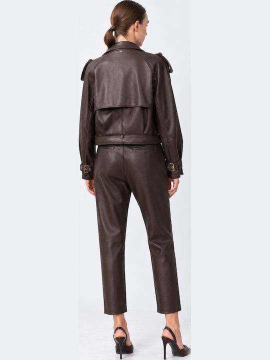 Leder Damenjacke Für Winter Braun 0056-0117003-BRAUN