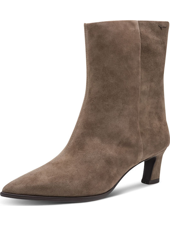 Damen Lederstiefeletten mit mittlerem Absatz Beige