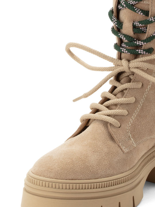 Beige Leder Damen Stiefeletten