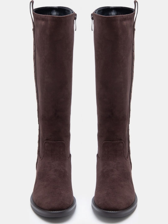Braune Damen-Reitstiefel aus Wildleder