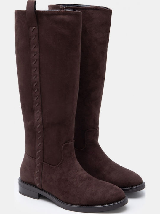 Braune Damen-Reitstiefel aus Wildleder