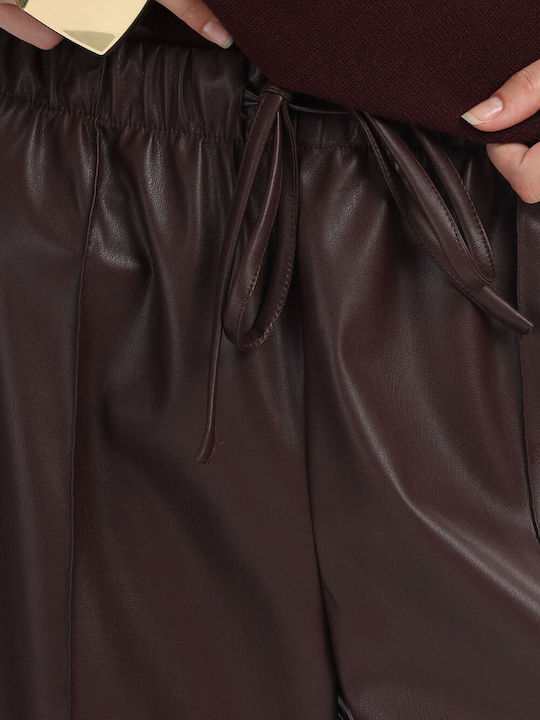 MY T Women's Fabric Trousers with a Straight Leg in Bordeaux