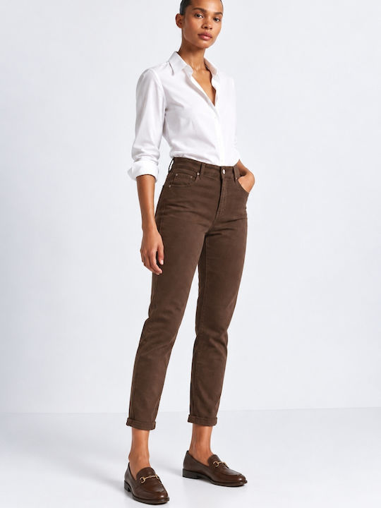 Pantaloni Dama Din Tesatura Cu Croiala Slim Maro