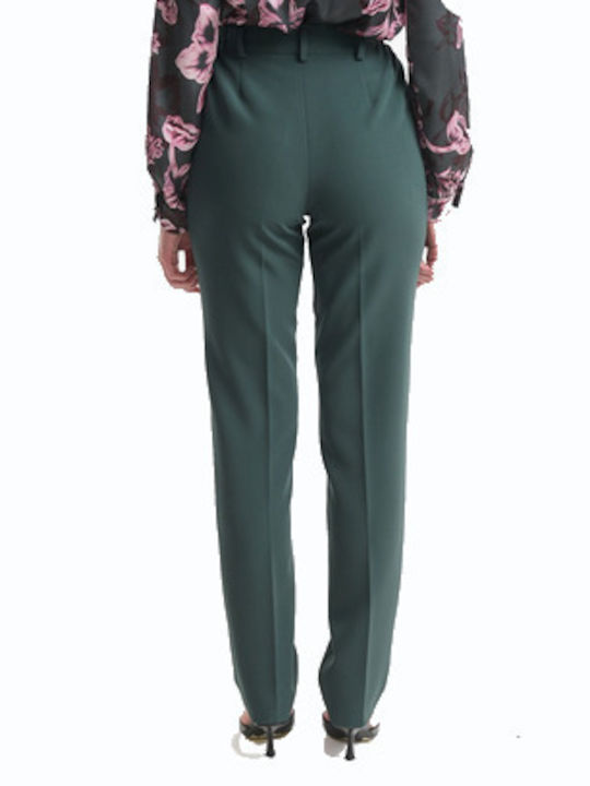 Women's High Rise Fabric Trousers with Elastic Green