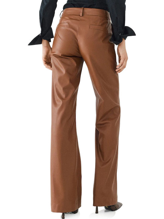 Access Women's Leather Flared Trousers Brown