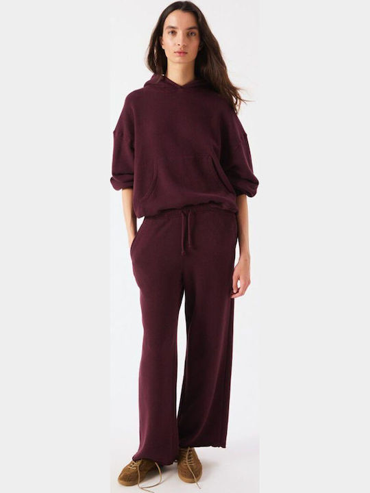 Pantaloni Dama Din Țesătură În Croială Relaxed Burgundy