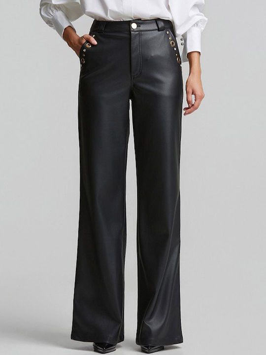 Women's Leather Flared Trousers Black