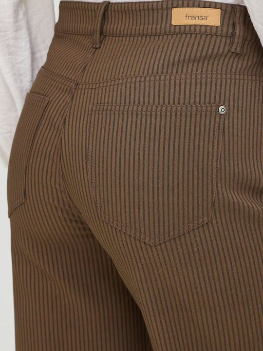 Pantaloni Dama Din Țesătură Cu Dungi Maro