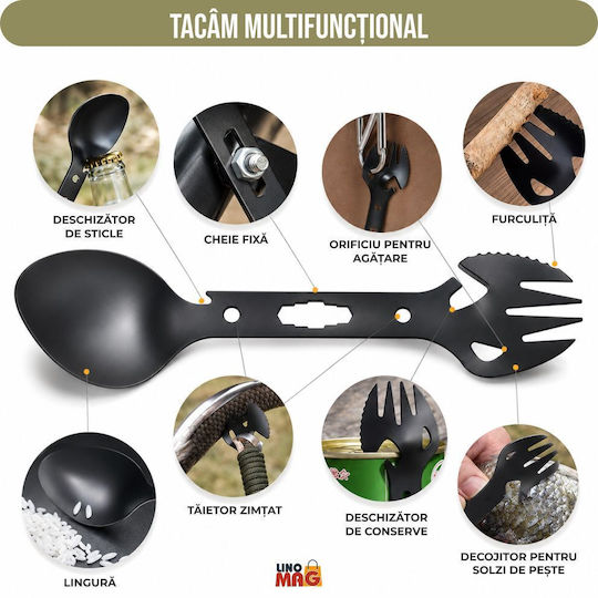 Linomag Kit de Supraviețuire Complet 45+ Funcții Set Camping de Urgență Lanternă LED Stilou Tactical Ustensil Multifuncțional Aprinzător de Foc Pătură Termică Brățară Paracord Busolă Fluier Card Multifuncțional 21 X 11.5 X 6 Cm Negru