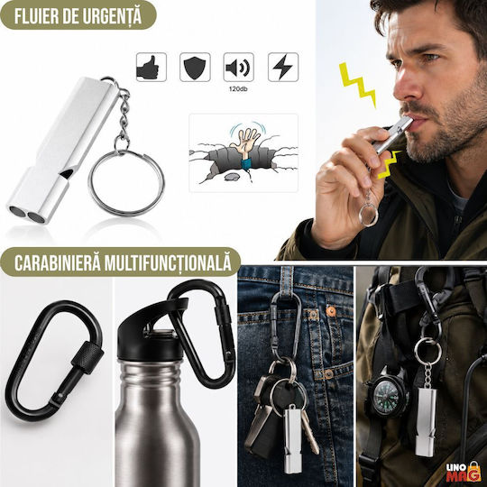 Linomag Kit de Supraviețuire Complet 45+ Funcții Set Camping de Urgență Lanternă LED Stilou Tactical Ustensil Multifuncțional Aprinzător de Foc Pătură Termică Brățară Paracord Busolă Fluier Card Multifuncțional 21 X 11.5 X 6 Cm Negru