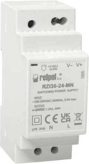 Relpol Din Rail Power Supply with 24V Output and 30W Power 1.25A