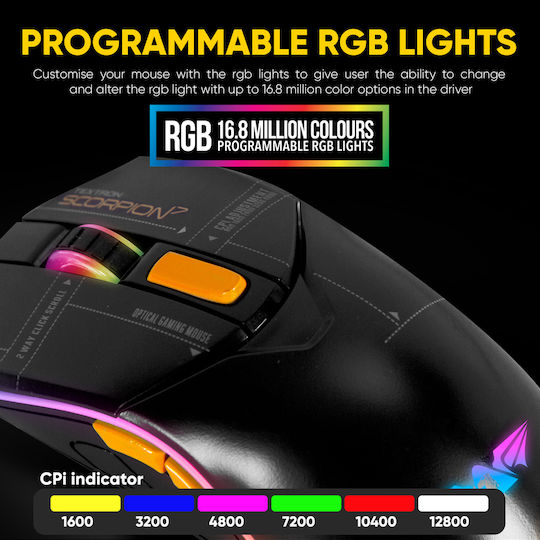Armaggeddon Scorpion 7 Lite RGB Gaming Ποντίκι 12800 DPI Μαύρο