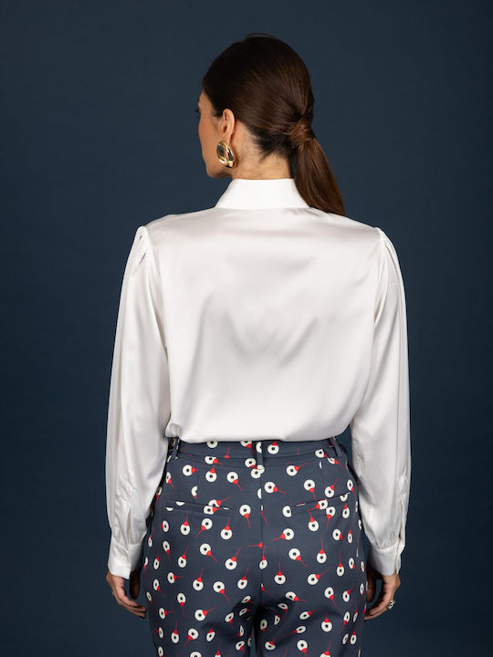 Long Sleeve Women's Satin Shirt Ecru