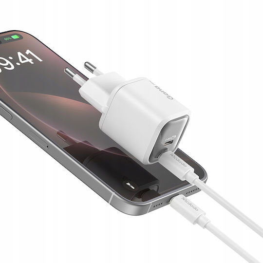 Mcdodo Încărcător Fără Cablu GaN Cu 2 Porturi USB-C 45W Power Delivery Alb (Gana Mini)