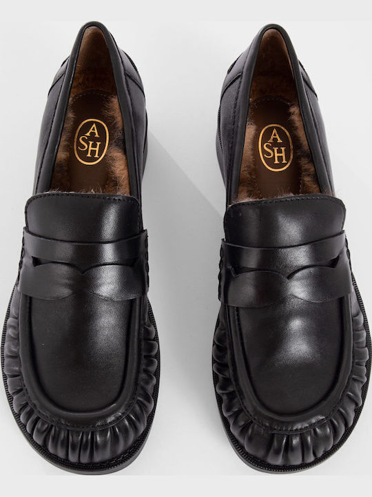 Rusty Fur Leather Women's Moccasins in Black Colour