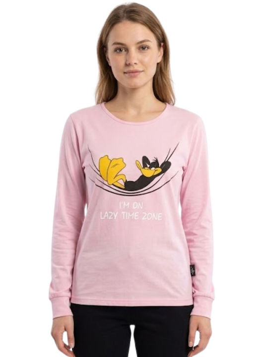 Sara Set Pijamale De Damă Din Bumbac Roz Pentru Iarnă