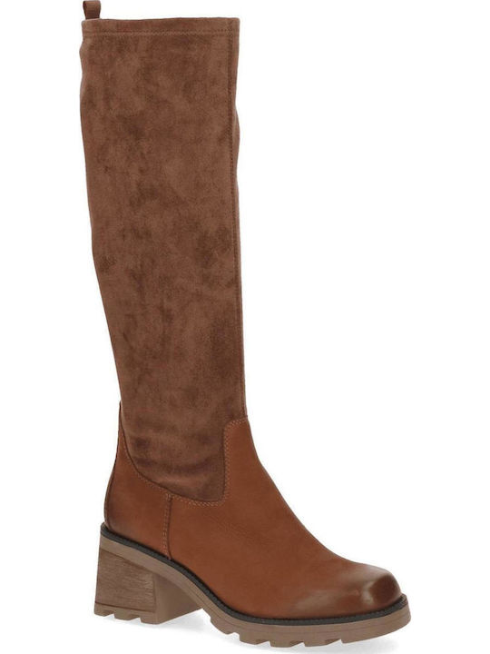 Leather Medium Heel Women's Boots Brown