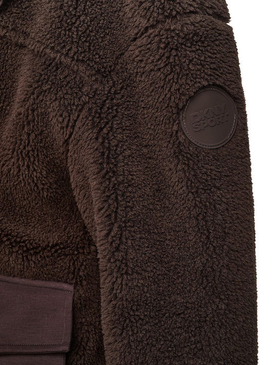 Women's Brown Zip-Up Cardigan